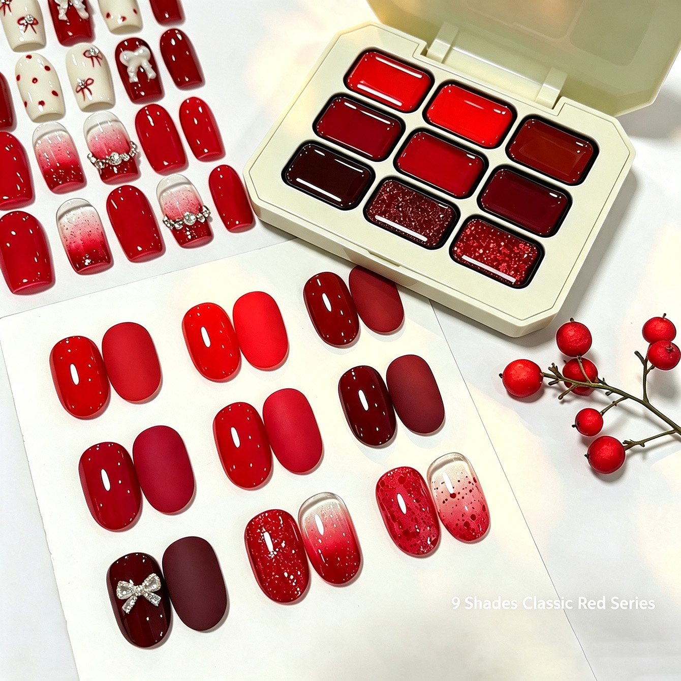 9 Colors Classic Red Solid Nai - Resin Glitter Pack ulasan dan harga